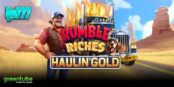 Tampilan visual truk dan simbol emas dalam slot Rumble Riches Haulin Gold